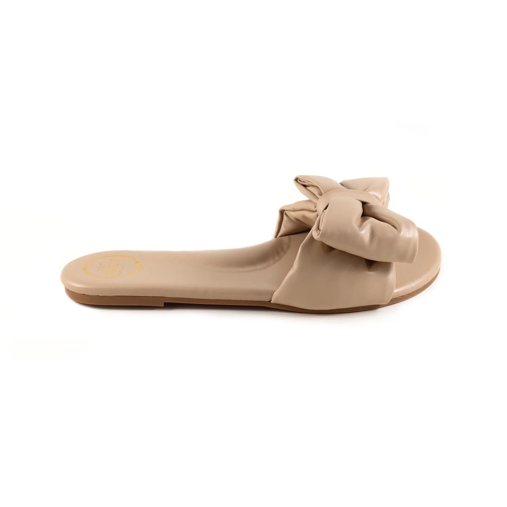 Solei Bow Slide Sandals in Nude - Picture 3 of 5